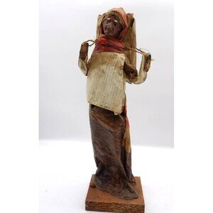 Viejita Papel Mache Old Woman w Bag of Beans tied to back Papier Mache 12x3½x3½